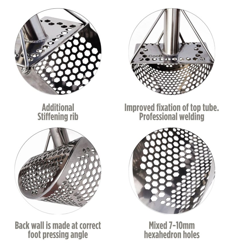 CooB Sand Scoop Shovel Metal Detector Monstrik V1, Sand Scoops Treasure Detecting, Metal Detector Hunting Tool, Stainless Steel, Mixed Hexahedron Holes - Image 3